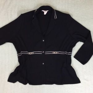 Misook Chic Collared Cardigan Silver Detail